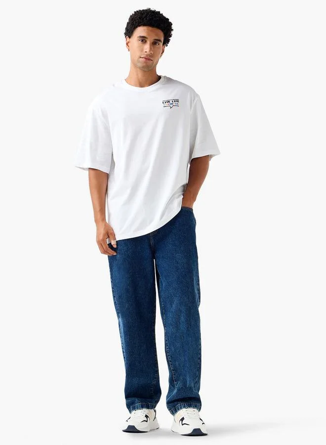 سبلاش فيڤ تيشيرت رجالي مطبوع برسومات بياقة دائرية وأكمام قصيرة بقصة عادية